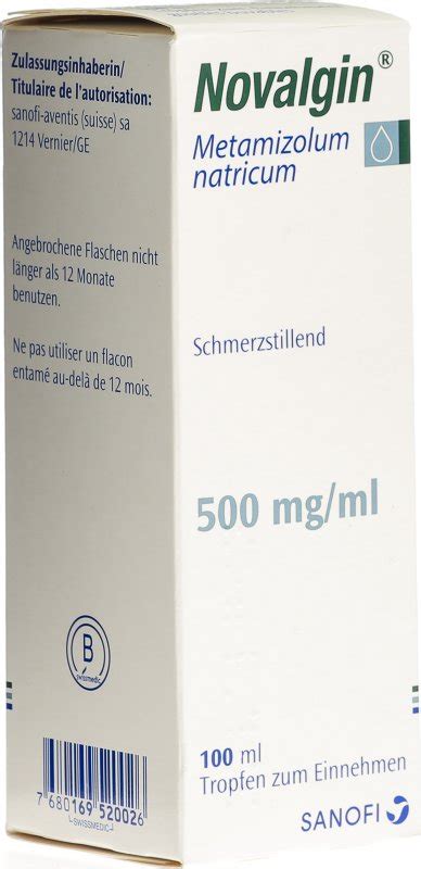 Novalgin tropfen sind ein schmerzstillendes und fiebersenkendes arzneimittel aus der gruppe der pyrazolone. Novalgin Tropfen 0.5g/ml 100ml in der Adler Apotheke