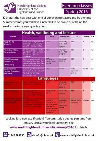 San diego community college district does not discriminate on the basis of age, color, creed, religion, disability, marital status, veteran status, national origin, race, sex, sexual. Evening Classes at North Highland College UHI :: Community ...