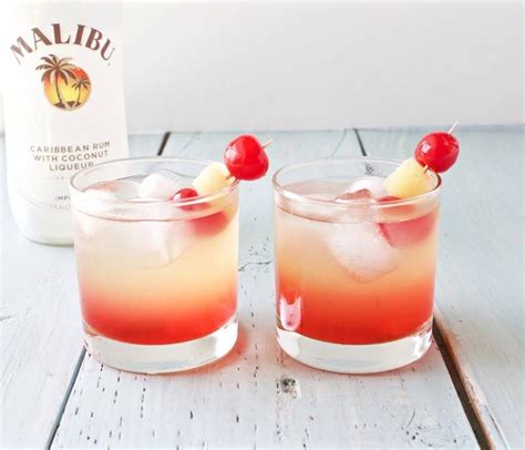 Rum, fruit juice and a sweetener like grenadine or falernum. Malibu Sunset Cocktail Recipe | Yummly | Recipe | Sunset ...