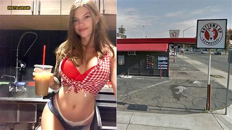 Busty blonde demi stripping and playing with her big luscious tits. Bikini-barista coffee chain in California drawing ...