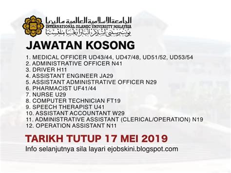 Jawatan kkm 2020 ini hanya boleh didaftar secara online atau atas talian sahaja. Jawatan Kosong Universiti Islam Antarabangsa Malaysia ...