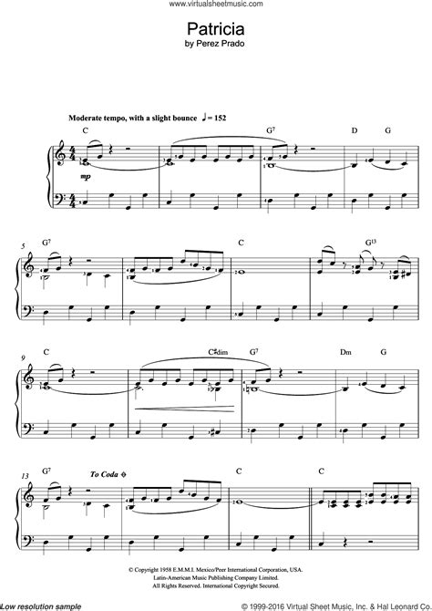 Damaso perez prado lyrics powered by www.musixmatch.com. Prado - Patricia sheet music for voice, piano or guitar PDF