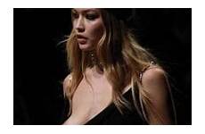 gigi hadid fashion slip nip show runway versace nipple boobs celeb her milan shows