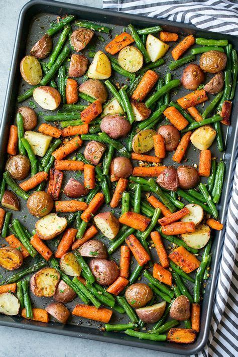 Toss the potatoes and carrots in the mixture and spread evenly on the pan and roast for 20 minutes. Garlic Herb Roasted Potatoes Carrots and Green Beans ...