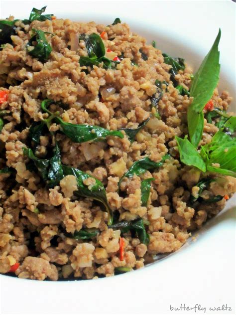 For the thai holy basil chicken: Waltzing butterflies: Pad krapow moo