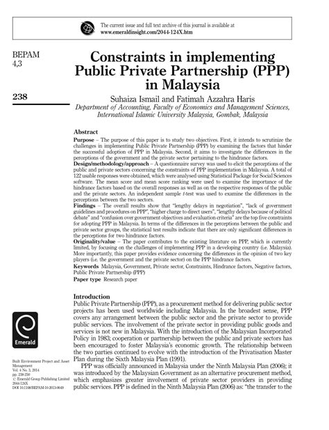 Public private partnership (ppp) is a globally accepted public sector procurement mechanism whereby the government engages commitment from the private sector and transfers a certain level of. (PDF) Challenges in Implementing Public Private ...
