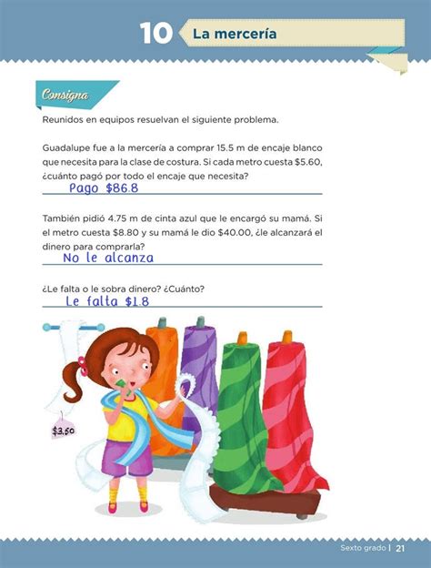 Libro para el alumno grado 5° generación primaria La mercería -Desafío 10- Desafíos Matemáticos Sexto ...