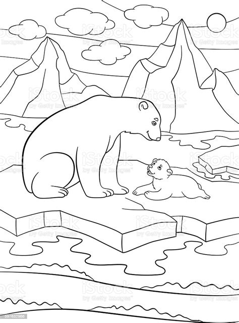 Included 9 beautiful watercolor textures. Coloring Pages Mother Polar Bear With Her Cute Baby Stock ...