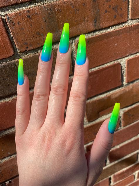 Neon Green Ombré Press on Nails Turquoise Green Yellow | Etsy