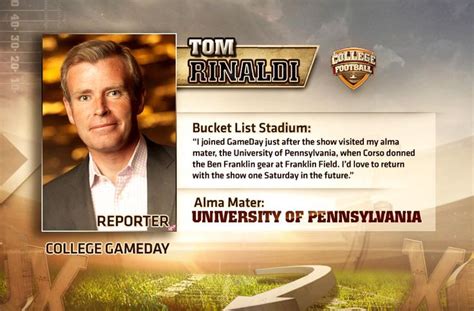 Since joining espn in 2002, tom rinaldi has become one of espn's most prominent correspondents and storytellers. Tom Rinaldi - ESPN | Alma mater, University of pennsylvania, University