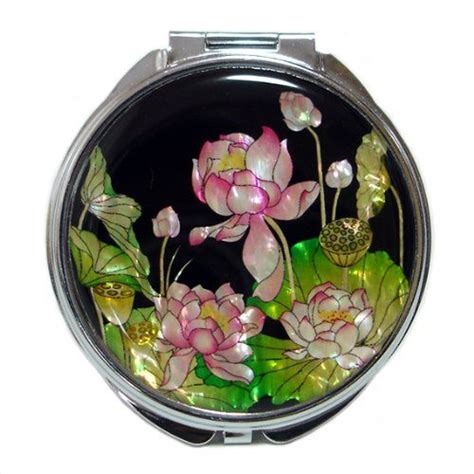 Flower shaped black decorative mirror: Mother of Pearl Pink Lotus Flower Design Double Magnifying ...