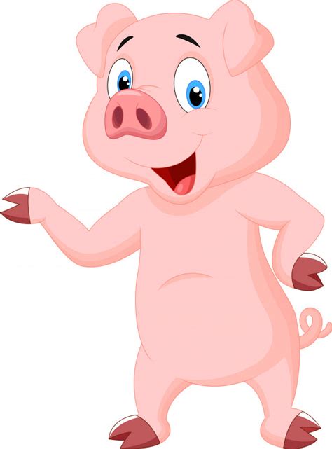 Carino maiale cartone animato su uno sfondo bianco. Posa maiale cartone animato | Vettore Premium