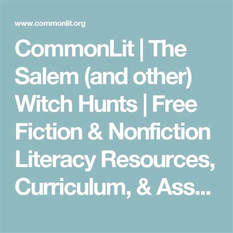 Some results of commonlit answers the salem witch trials only suit for specific products, so make sure all the items in your cart qualify before submitting your order. The Salem (and Other) Witch Hunts | Fiction, nonfiction ...