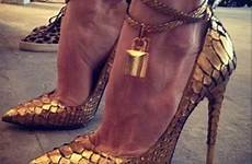 heel celebrity heels shoes gold stiletto lock ankle padlock metallic brand style pumps