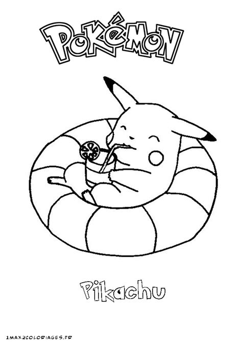 The skin color of it is the skin color of a pikachu. Coloriages Pokemon - Pikachu sur sa bouée