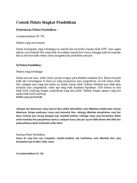 Contoh Pidato Pendidikan Singkat Dan Pendek