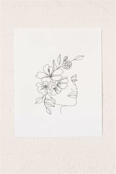 Minimalist wall art, single line art print woman with flowers, female line art, head of flowers art print, flower woman line art, printable. Nadja Minimal Line Art Woman Face II Art Print in 2020 ...