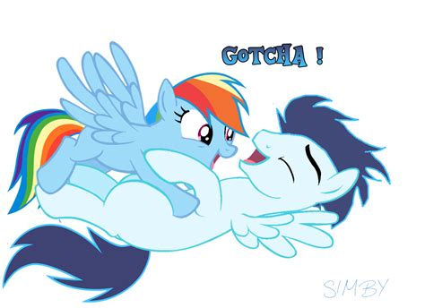 Rainbow dash and soarin i'm pining this because of soarins cutie mark. #1342284 - artist:simby-pika, glomp, male, missing cutie mark, pony, rainbow dash, safe ...
