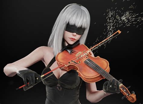 Обои Вымышленный персонаж YoRHa №10 тип E играет на скрипке, арт к игре ...