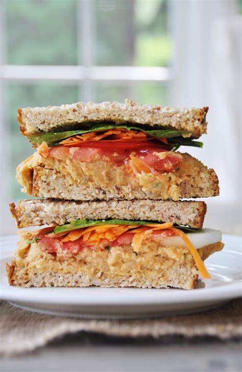 Same great roots hummus flavor with only 1/2 the calories. Mediterranean Sandwich with Oil-Free Spicy Hummus - Veganosity