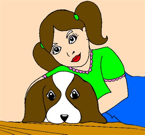 If the 'download' 'print' buttons don't work, reload this page by f5 or command+r. Colored page Little girl hugging her dog painted by Katelyn