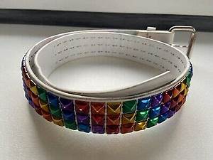  Topic Rainbow Studded Belt White Size 36 Pride Vintage Metallic Ebay