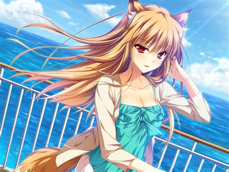 Anime about hot spring fox girls. Wallpaper : illustration, blonde, long hair, anime girls, animal ears, water, looking at viewer ...