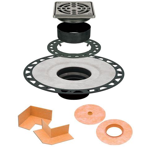 Eliminates need for cement board or gypsum wall backer; Schluter Kerdi-Drain 4 inch x 4 inch ABS Drain Kit in ...