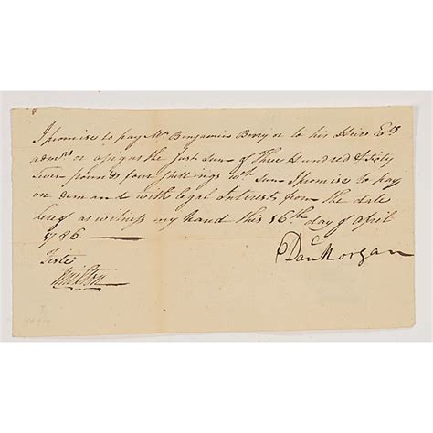 At the age of seventeen he was a wagoner in braddock's army, and the next year he received 500 lashes for knocking down a british lieutenant who had insulted him. Autographed Note of Revolutionary War Hero Daniel Morgan ...