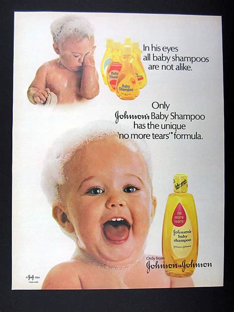 Product line consists of baby powder, shampoos, body lotions, massage oil, shower gels and baby wipes. Johnson & Johnson No More Tears Baby Shampoo 1986 print Ad ...