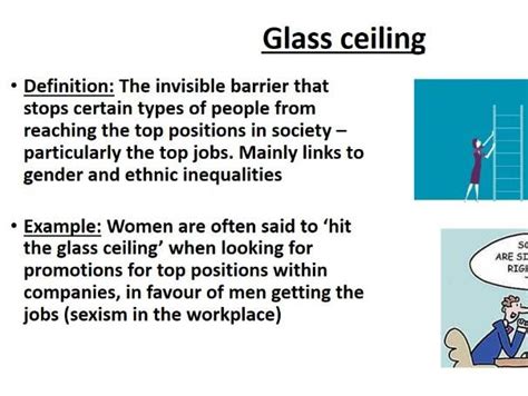 Is there really an invisible barrier (or glass ceiling) exists just beneath the top of the corporate ladder that blocks successful women from achieving the highest rungs? GCSE Sociology (Eduqas) - Key terms in differentiation ...