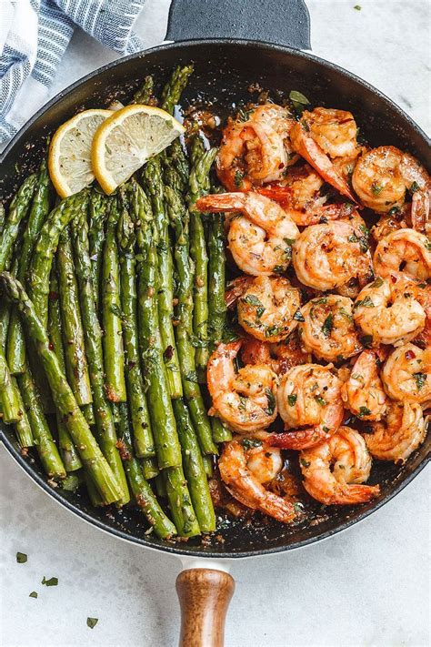 Coat shrimp in marinade and transfer to one side of baking sheet. Garlic Butter Shrimp Recipe with Asparagus - Best Shrimp ...