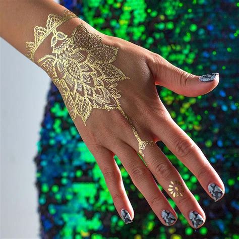 The dye is also traditionally used to paint… Tatto Ideas 2017 Gold and white hand or foot jewelry from ...