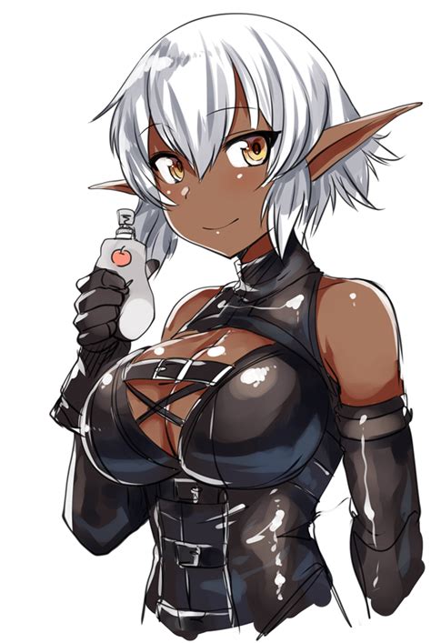 Three characters from three different games with dark skin, white hair, and deep voices. Safebooru - 1girl black gloves blush breasts cleavage ...