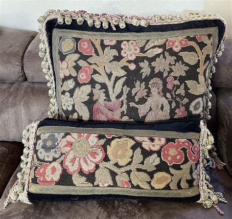 Free shipping on all orders over $35. 2 Antique French Needlepoint Panel & Lush Fringe Decorator Throw Pillows, Large Pair in 2020 ...