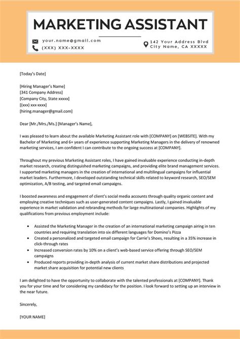We have 7+ years' experience in seo and digital marketing. Marketing Assistant Cover Letter Sample & Tips | Marketing ...