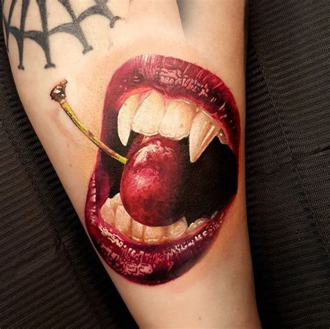 Discover thousands of free vampire tattoos & designs. Vampire Mouth & Cherry | Mouth tattoo, Vampire tattoo ...