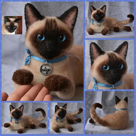 Siamese cats are generally people lovers, and they more likely to show great interest in whatever you're doing. Custom Needle Felted Siamese cat Sculpture Memory Pet ...