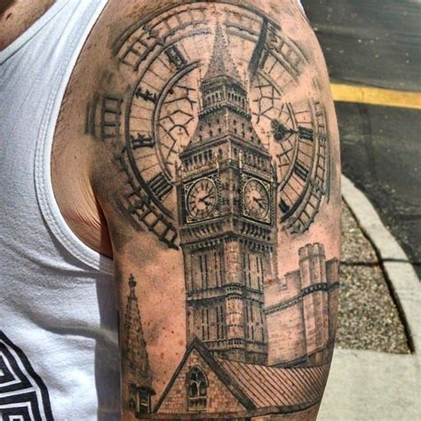 Here, the upper arm is almost completely blacked out with well saturated black ink. 15 London And Big Ben Tattoos For Your British Side | Big ...