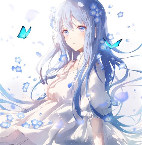 اخی من حتی تا دوسال پیش با دوست پسرم. Download 4093x4175 Anime Girl, Butterflies, Blue Hair ...