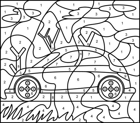 Download Car - Printable Color by Number Page - Hard | Coloring pages, Disney coloring pages, Math coloring