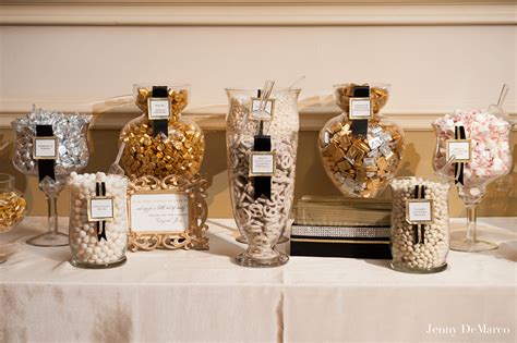 Graduation party desserts | blue white gold graduation buffet table. Gold, Silver and White Candy Buffet | White candy buffet, Gold candy bar, Silver candy buffet