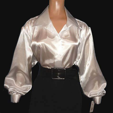 Satin blouse silk shirt vintage blouse women white lady long sleeves female loose street shirts, vintage blouse. Blouse fetish shiny - Sex photo