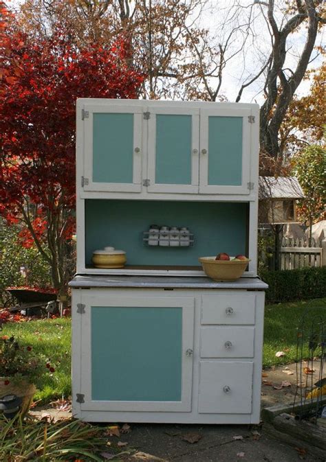 Touch device users, explore by touch or with swipe gestures. FOR KRISTIN Vintage White & Aqua Hoosier Cabinet, Baker's ...