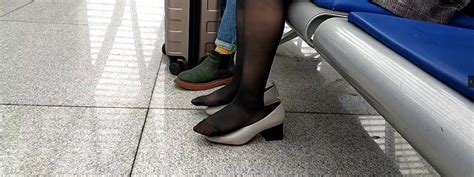 Beautiful busty milf julia ann t. Lady remove heels relax her black nylon feet at railway ...