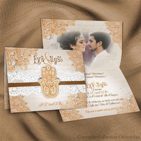 Cinéma, princesse, champêtre, vintage, rétro, nature, chic, baroque, gatsby, bohème. Faire-part de mariage oriental main de Fatma