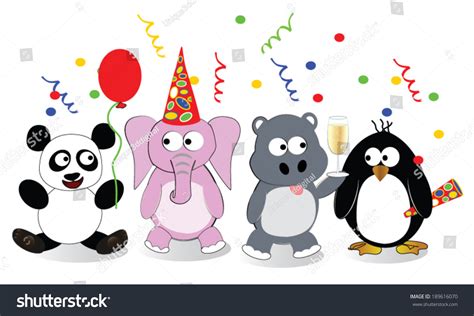 Party Animals Four Stylized Cartoon Animals Celebrating At ...