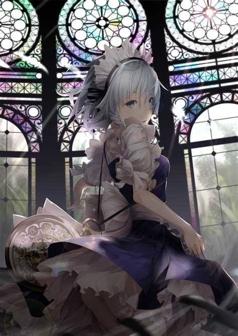 Gray hair is an essential addition to some costumes, such as dressing up as an old person, looking like a wasted supernatural being or where the character naturally has gray hair. Wallpaper : anime girls, short hair, ass, Touhou, glass ...