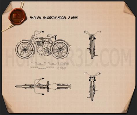 Harley davidson 74 ci engine 2 sheets blueprint by blueprintplace. Harley-Davidson model 2 1906 Blueprint - Hum3D