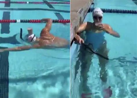 Katie ledecky is a famous american competitive swimmer. Olympic gold medalist Katie Ledecky swims while balancing ...